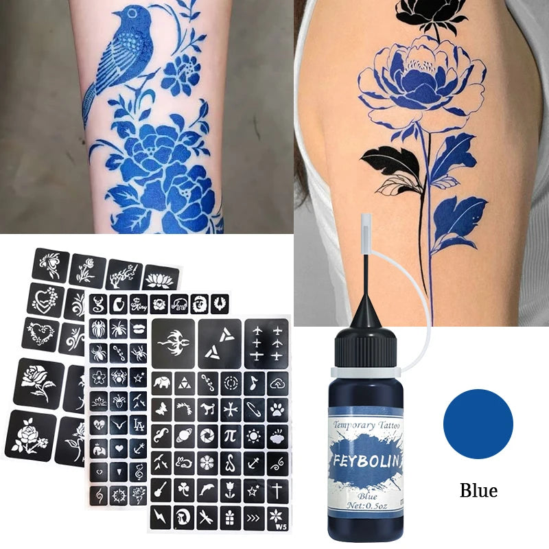 Long-Lasting Temporary Tattoo Inks with 3 Tattoo stickers Kit,Freehand