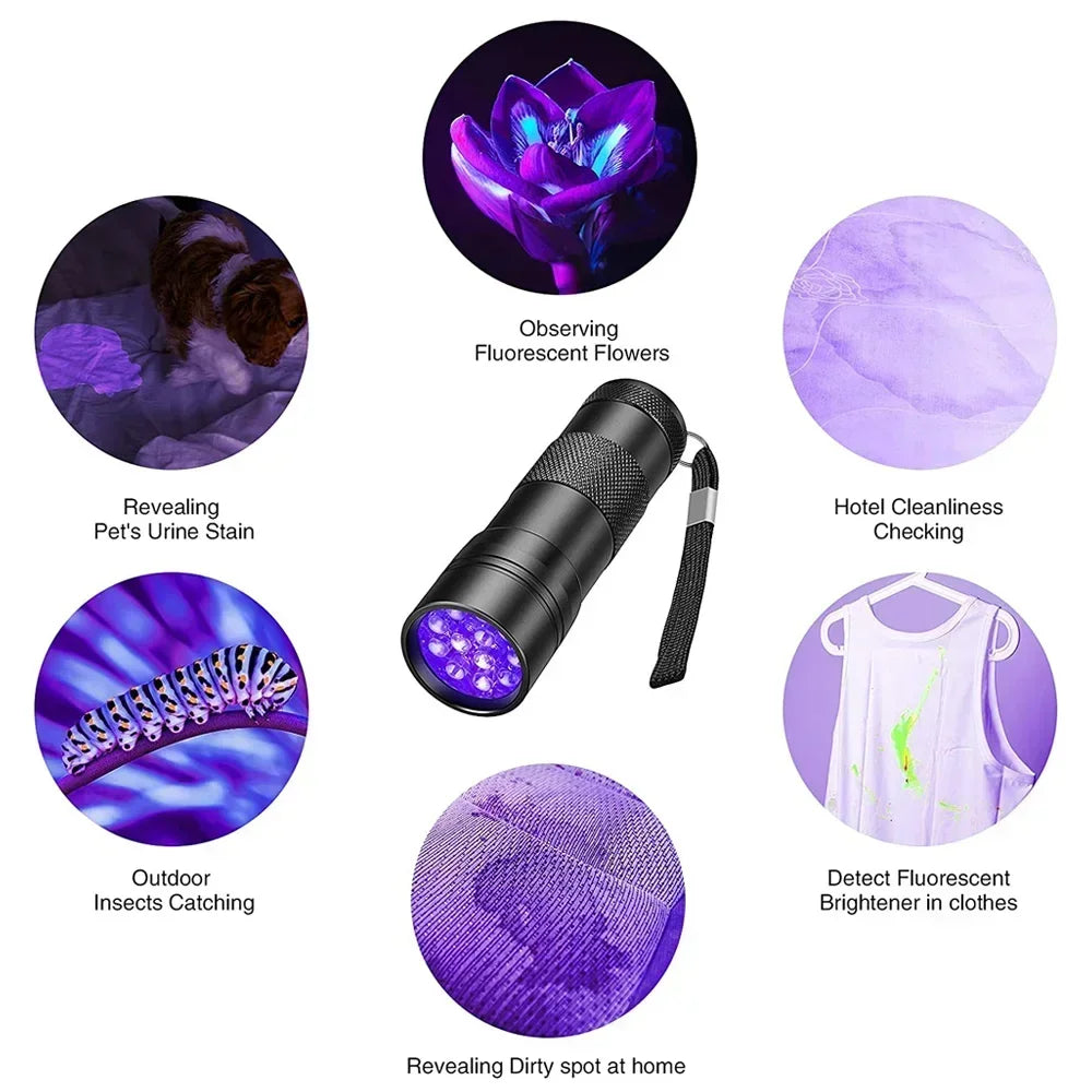 9/12 LED Protable UV Flashlight Black Light 395 NM Ultraviolet Torch