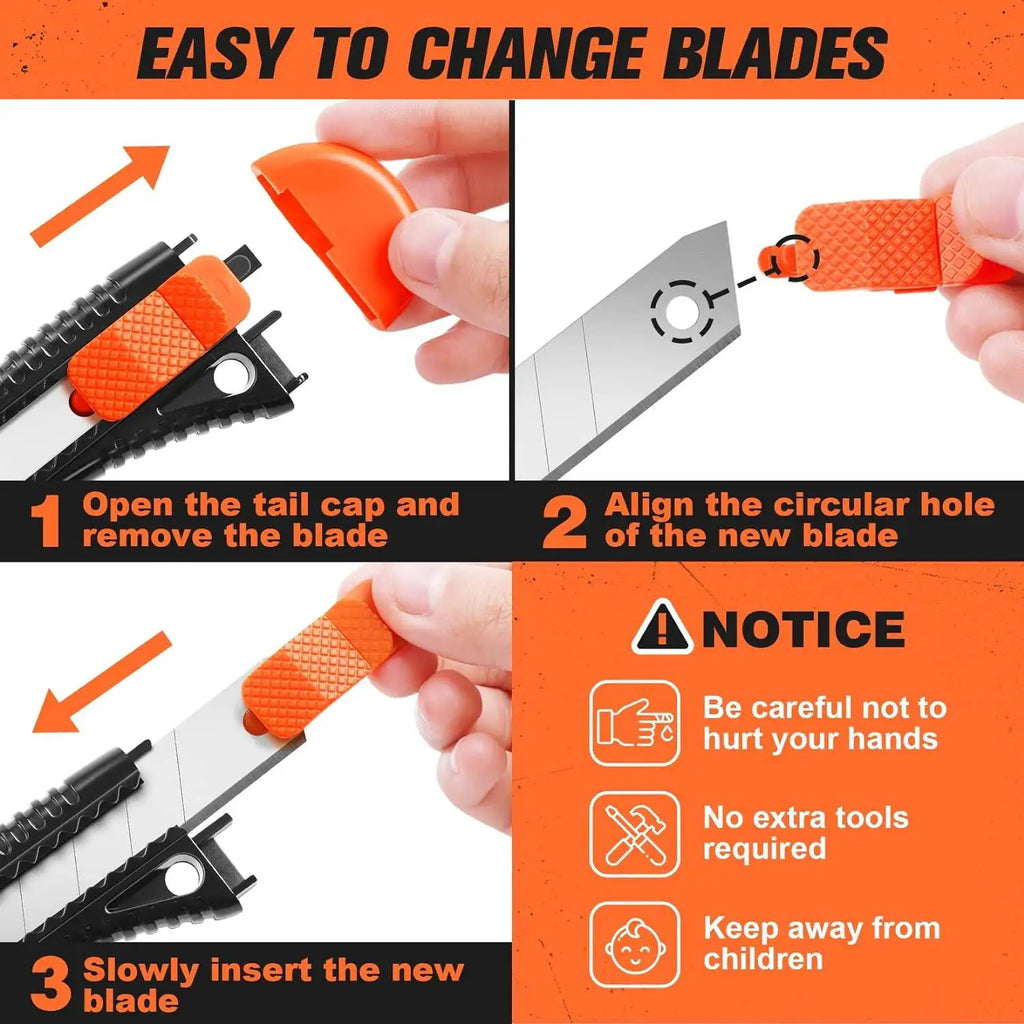 3 Pack Utility Knife Box Cutter Retractable, Compact Box Knife for