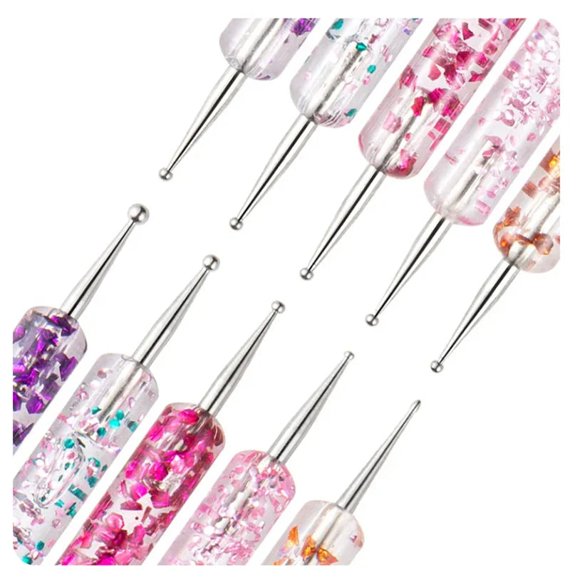 5Pcs/set Portable Nail Art Dotting Pen Crystal Beads Handle Dual-ended