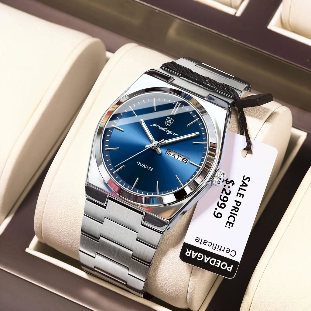 POEDAGAR Luxury Watches For Men Stainless Steel Waterproof Luminous