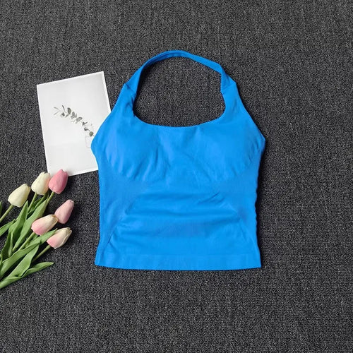 Women's Square Neck Deep Open Back Halter Bralette - Thick Straps,