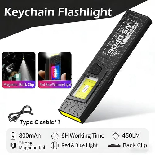 Mini COB LED Flashlight USB C Rechargeable Powerful Work Light  with