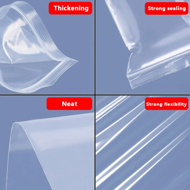 100Pcs Thicken Zipper Sealed Bags Clear Plastic Storage Bag for Small