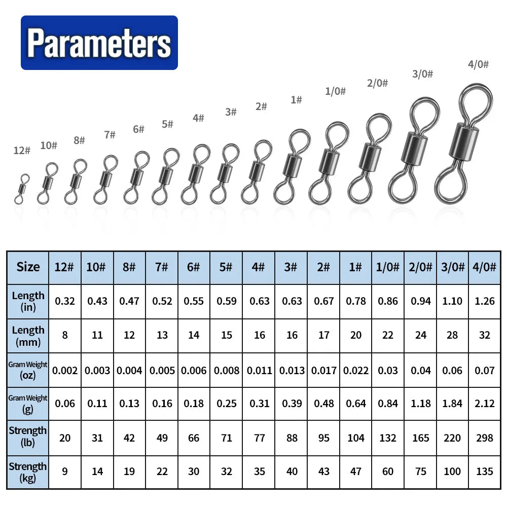 50Pcs Bearing Swivel Fishing Connector Stainless Steel Carp Snap