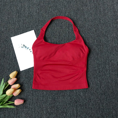 Women's Square Neck Deep Open Back Halter Bralette - Thick Straps,