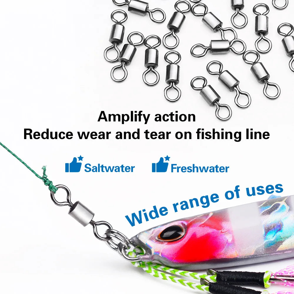 50Pcs Bearing Swivel Fishing Connector Stainless Steel Carp Snap