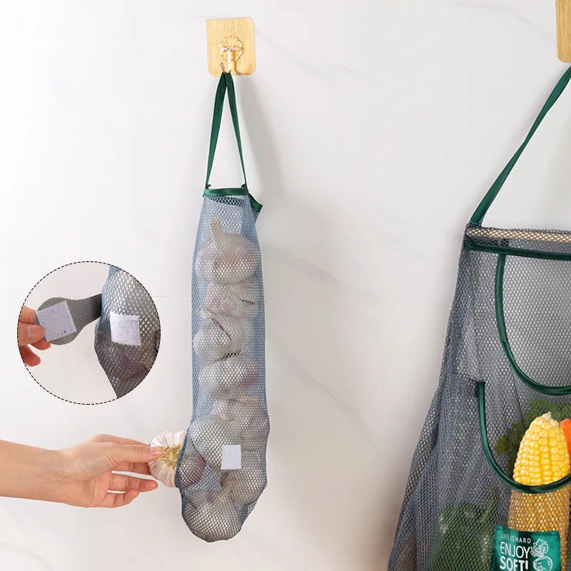 Reusable Storage Bags Kitchen Hanging Mesh Bag Home Fruit And