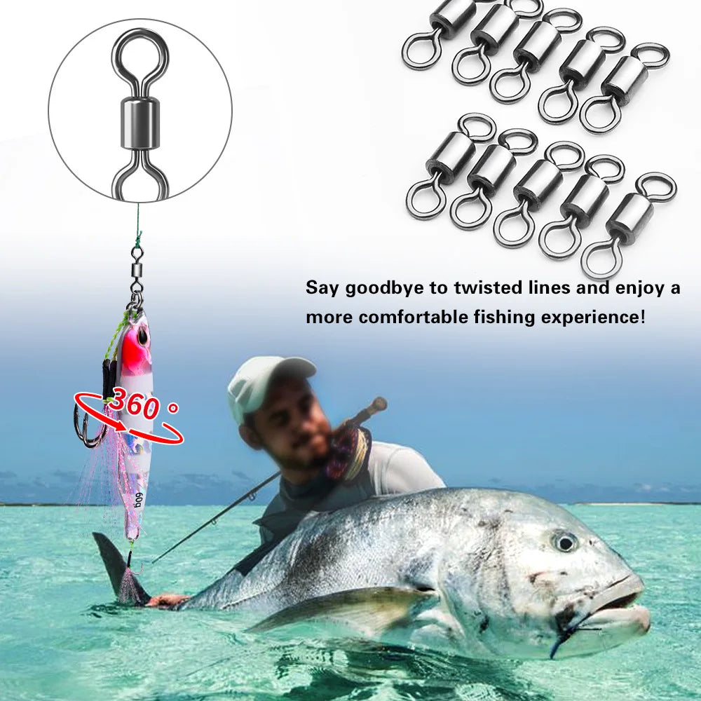 50Pcs Bearing Swivel Fishing Connector Stainless Steel Carp Snap