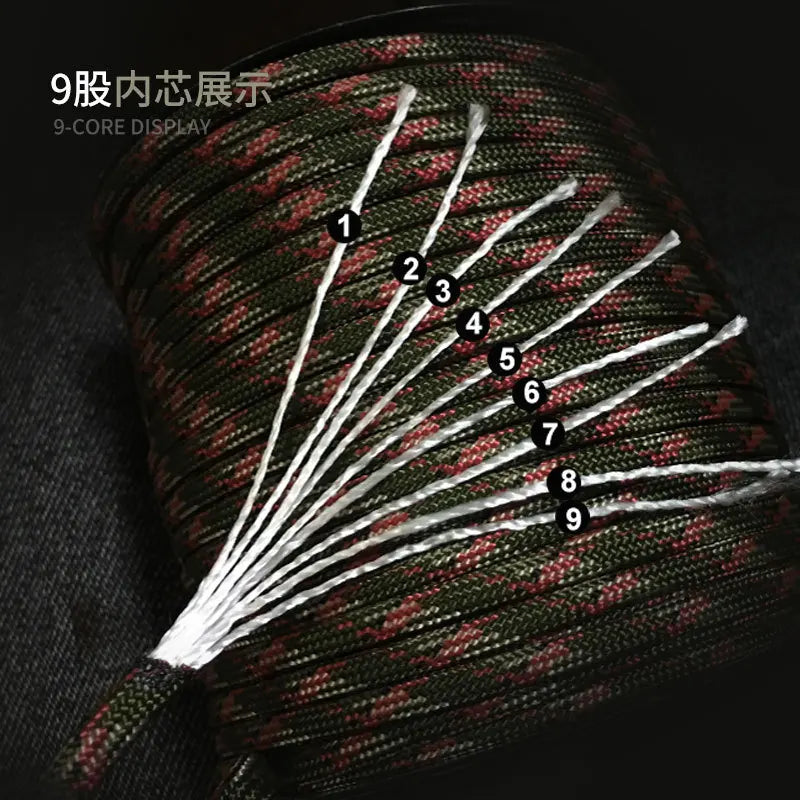 100M/50M 550 Military Standard 9-Core Paracord Rope 4mm Outdoor