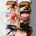 3PCS Square Rimless Sunglasses Women Luxury Brand Designer Summer Red