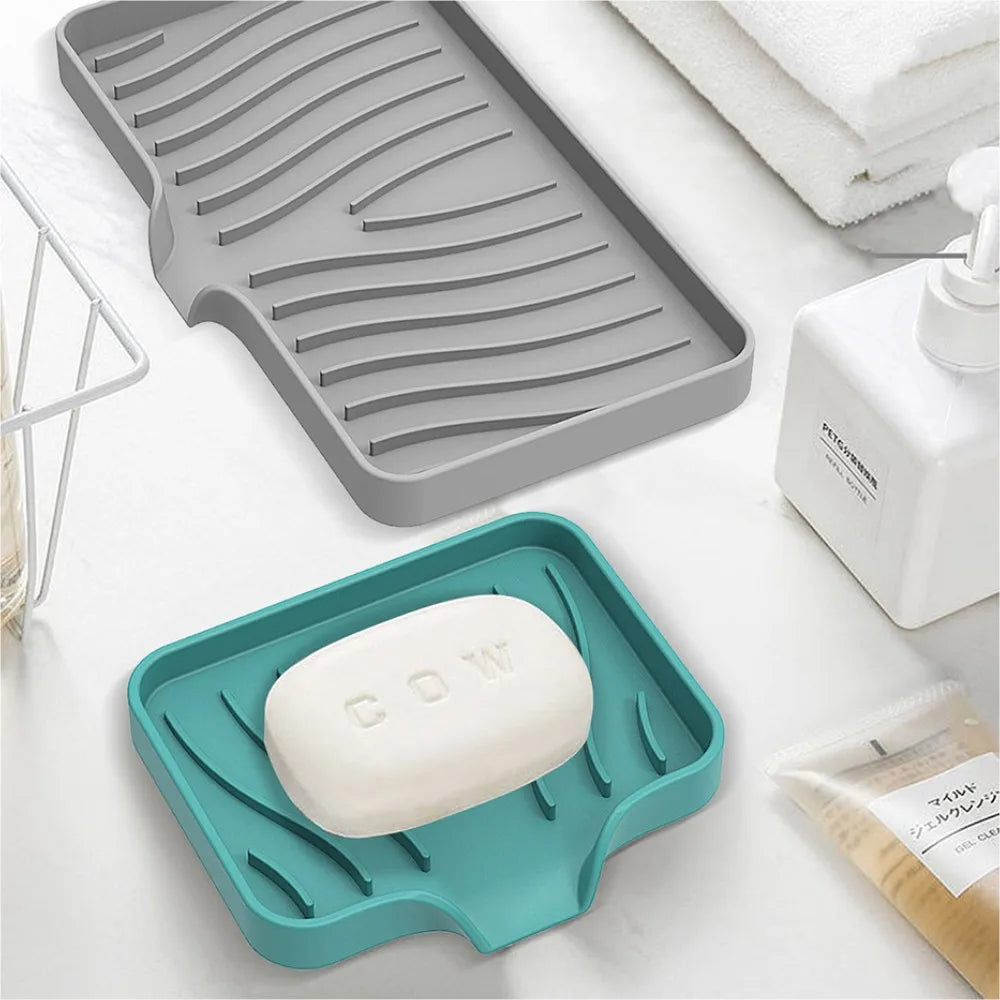 1-Pack Silicone Drain Soap Box Kitchen Bathroom Anti-slip Sink Tray