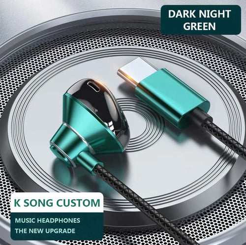 #Type C Headphones HiFi Bass Stereo Volume Control Headset With HD Mic