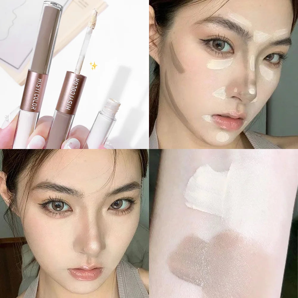 The dual-head highlighter brightens the complexion, regulates facial