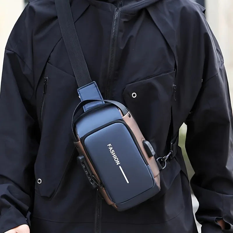 Durable Oxford Fabric Men's Sling Bag - Stylish Motorcycle Crossbody