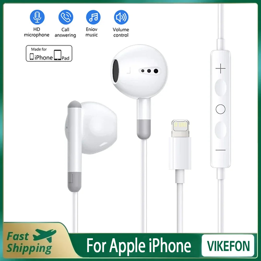 For Apple iPhone 14 Lighting Earphones 13 12 11 Pro Max XR XS X SE 7 8