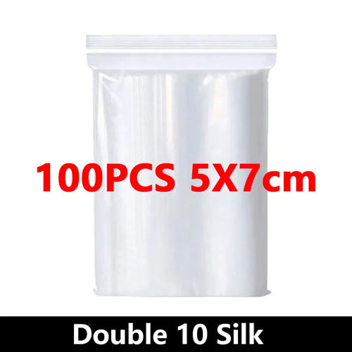100Pcs Thicken Zipper Sealed Bags Clear Plastic Storage Bag for Small