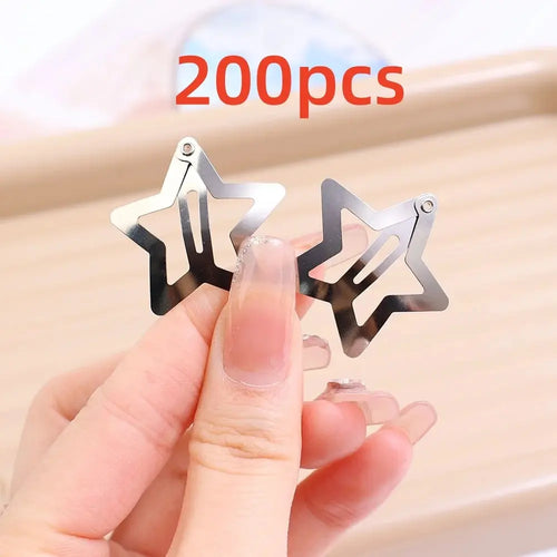 10/25/50/100/200pcs Y2K Silver Star Hair Clips for Girls Metal Snap