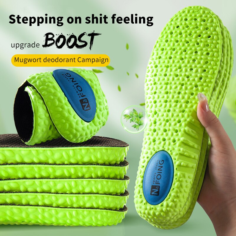 Sports Shock Absorption Insole Green Pu Memory Foam Breathable Arch