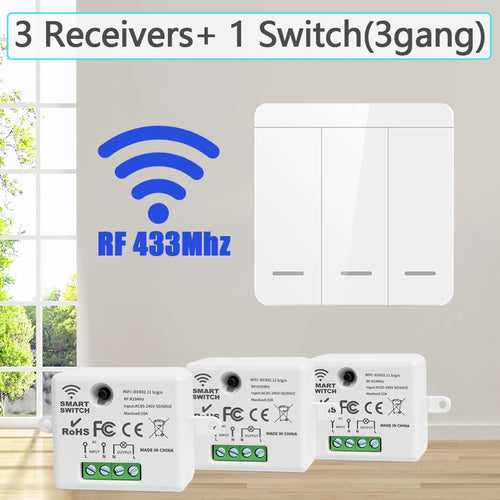 Wireless ON OFF Switch RF433 Module Remote Control Light Switch 1/2/3