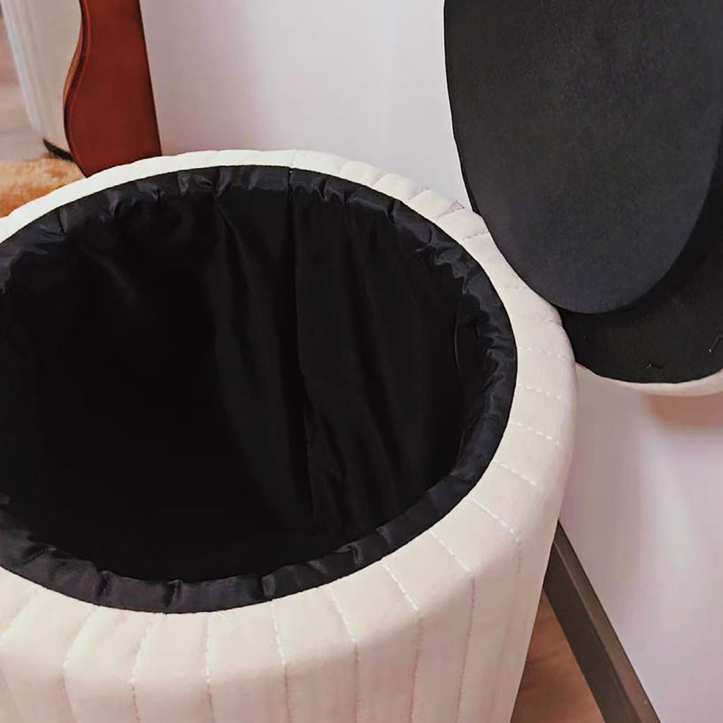 1pc Round Storage Ottoman, Upholstered Vanity Stool, Footrest Stool