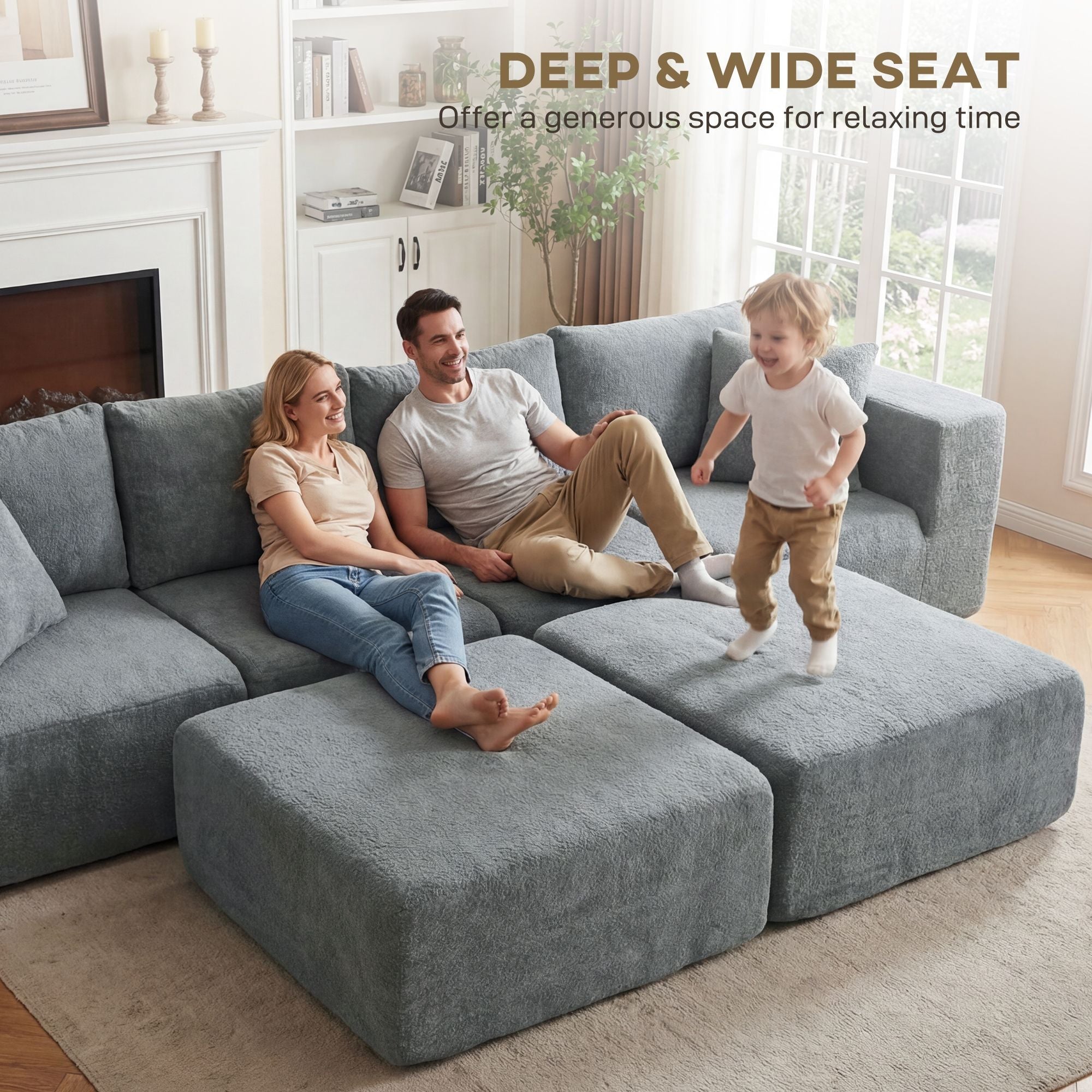 Modular Sectional Sofa, Boneless U-Shape Sectional Couch with 2
