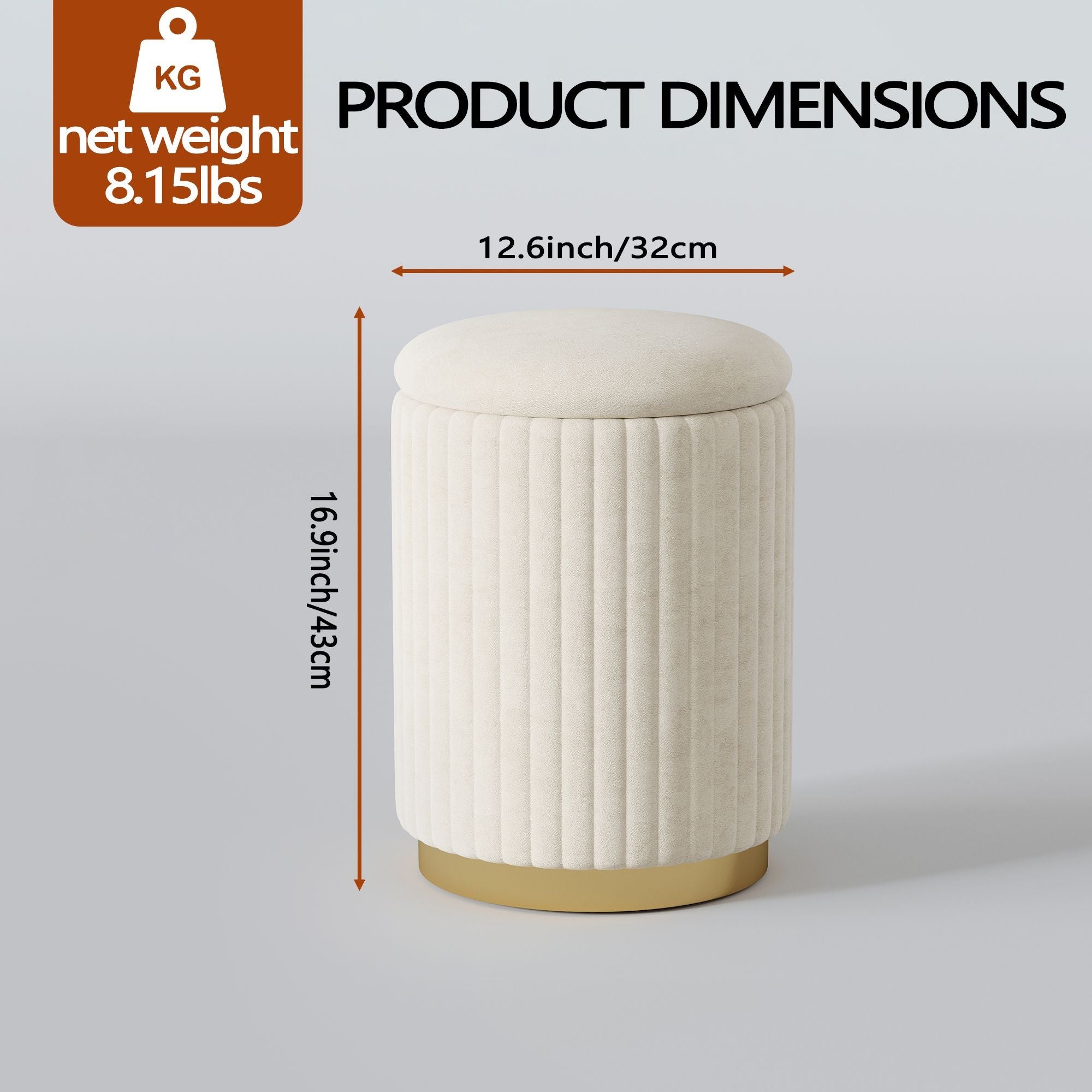 1pc Round Storage Ottoman, Upholstered Vanity Stool, Footrest Stool