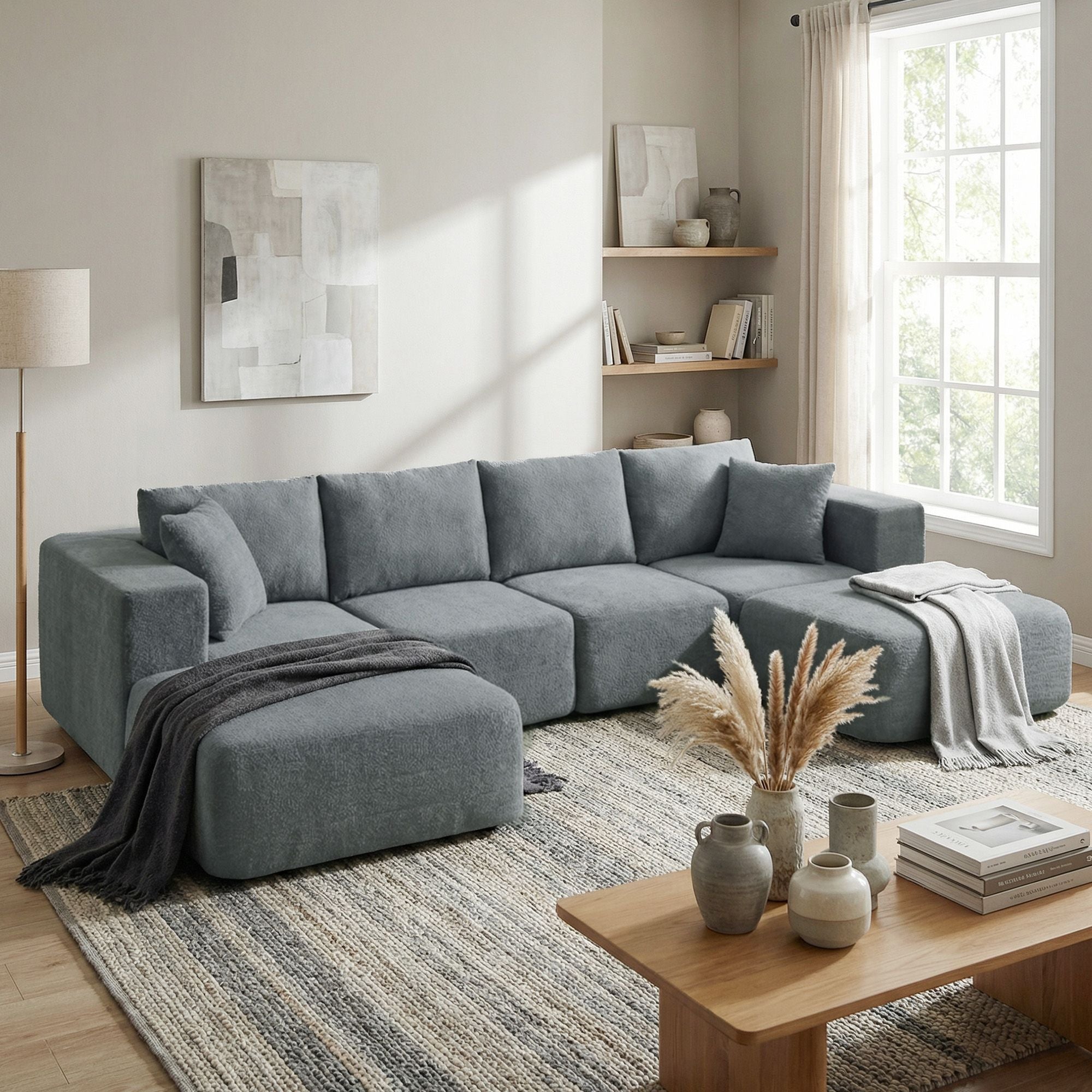 Modular Sectional Sofa, Boneless U-Shape Sectional Couch with 2