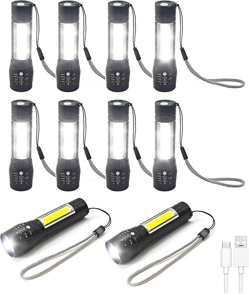 10 Pack LED Rechargeable Flashlight, Super Bright Small Mini Camping