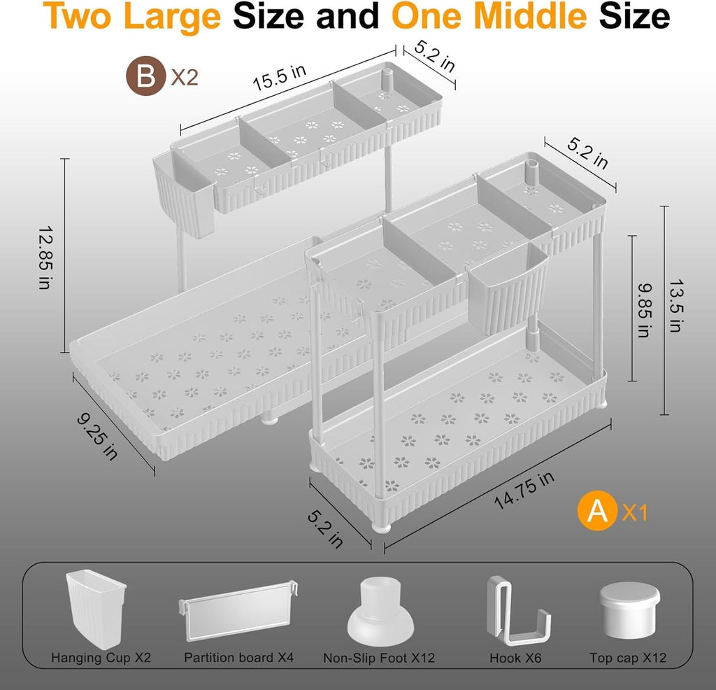 3 Pack Multi-Purpose Under Sink Organizers and Storage, 2026 L-Shaped