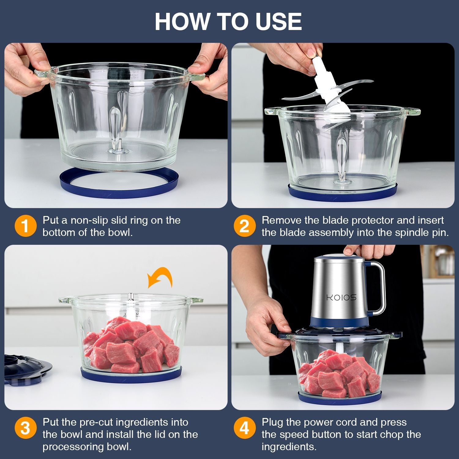 KOIOS 2L Electric Food Chopper Processor Vege Meat Grinder Mixer 2