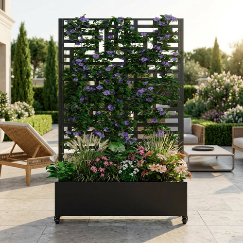 Metal Planter Box with Trellis,  73'x47'x16' Metal Raised Garden Bed