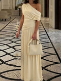 Elegant Ruched Maxi Dress with One-Shoulder Detail